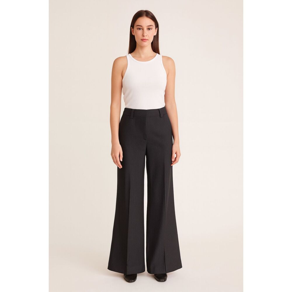 SAINT‎ ART Pinstripe Wide Leg Trouser Black Medium
